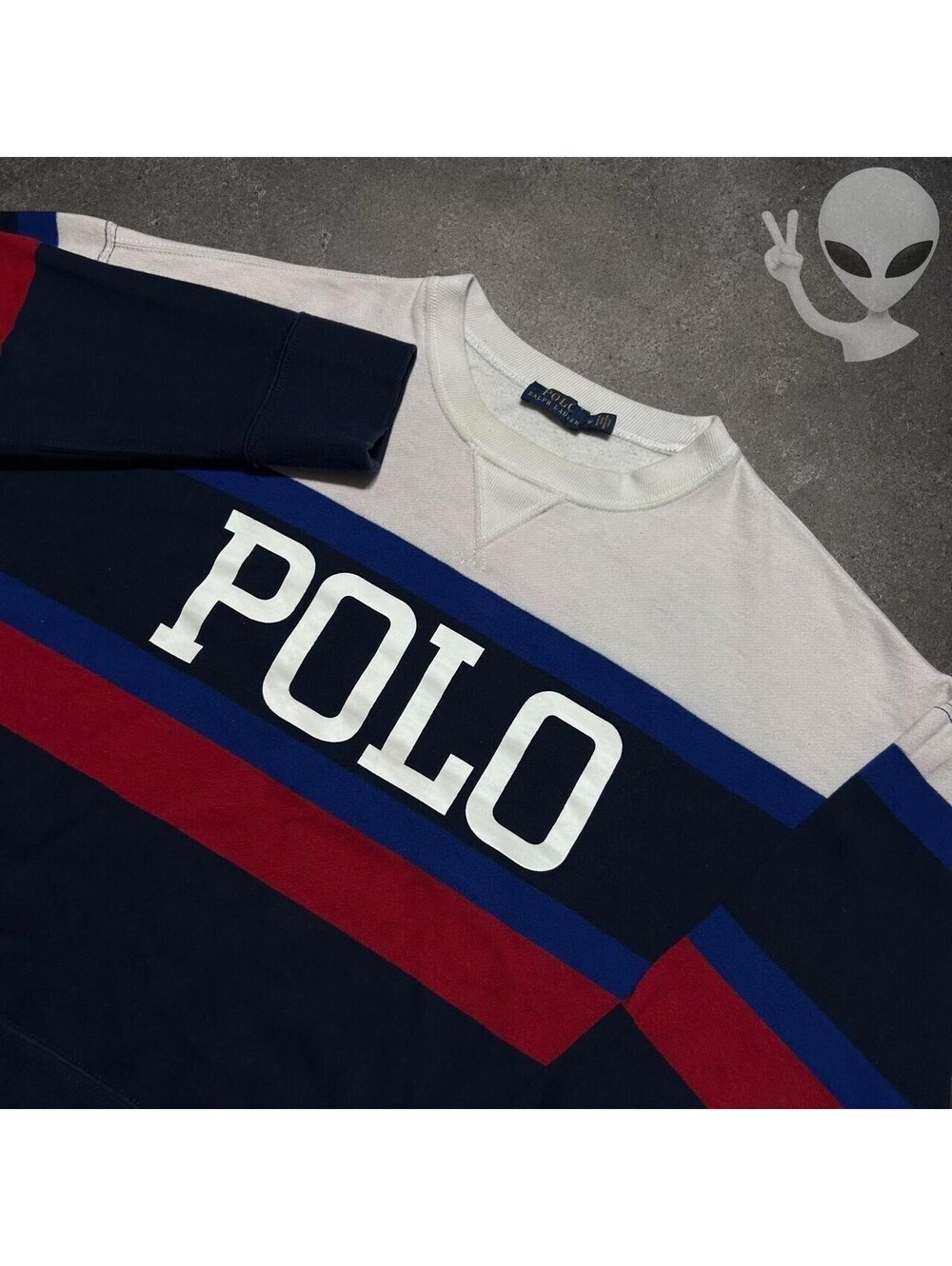 Polo Ralph Lauren Crewneck Sweatshirt Womens M Navy Blue Red White Colorblock - Picture 3 of 6